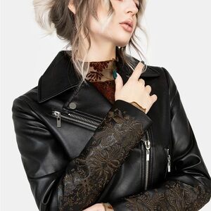Black Leather Jacket with Embroidery